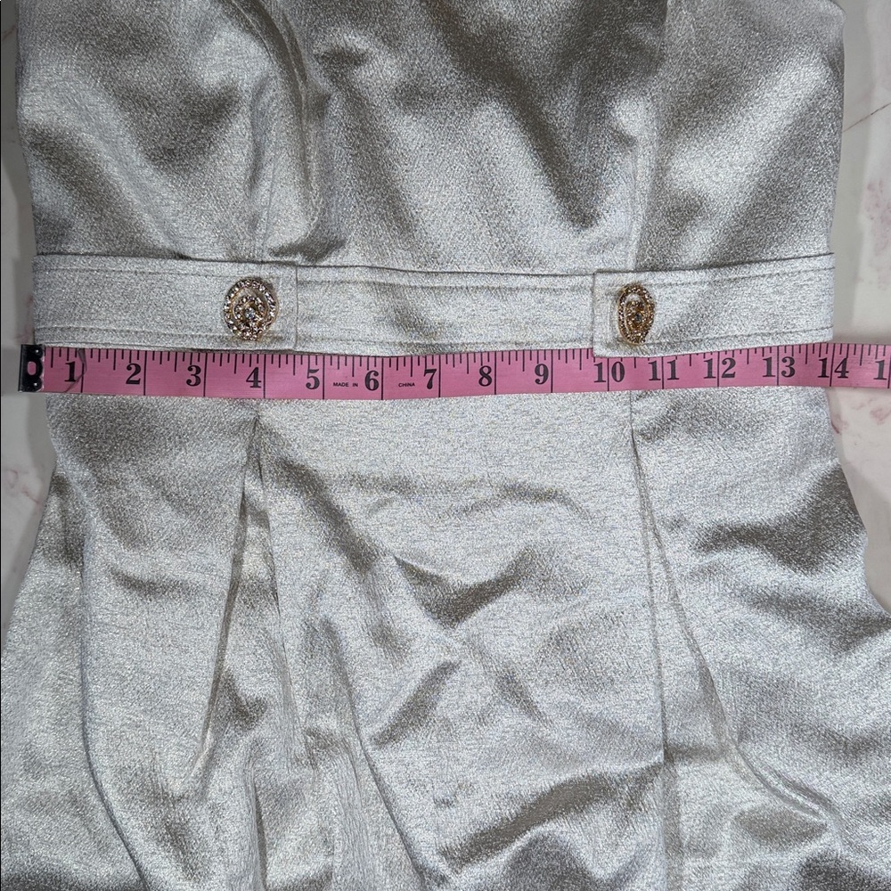 David’s Bridal Strapless Dress Cream and Shimmering w/ Gold Button Detail-Size 4 - Picture 7 of 8